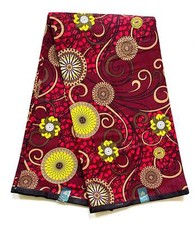 African Fabric/ Ankara - Red, Yellow, Brown, Black 'Malika', YARD or WHOLESALE
