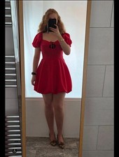 Miss Selfridge Red Mini Bubble Dress Size 10 Sweetheart Puff Sleeve