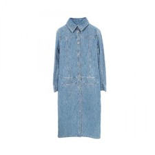 CHANEL Lion Button Camellia Dress #34 P74515V66068 cotton Blue Used Women