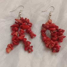 Genuine Natural Red Coral Chip Dangle Earring...