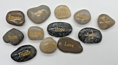 Rocks with Inspirational Words, 12 Different Words Love Peace Dream Etc..
