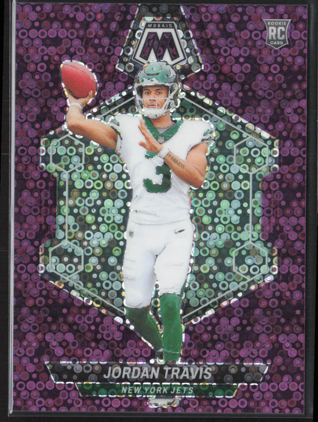 2024 Panini Mosaic #395 Jordan Travis No Huddle Purple #/50 Rookie RC