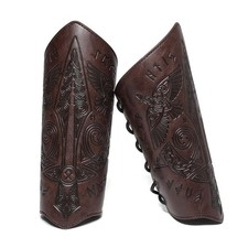 Men's Medieval Viking Leather Bracers Embossed Sword Arm Guard Gauntlet Pair