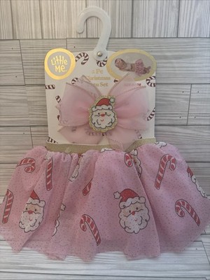 Little Me Newborn Christmas Pink Sparkle Tutu & Band Set Santa Candy Canes NEW