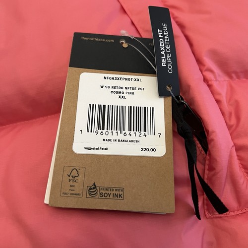 Women's The North Face Size XXL 1996 Retro Nuptse 700 Down Vest Jacket Pink New - Picture 3 of 8