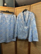 VTG Sundays by Nubiano Baby Blue Long Sleeve Jacket Skirt 2 Piece 16W
