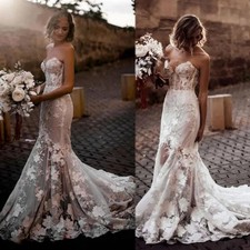 Vintage Mermaid Lace Floral Wedding Dresses Sweetheart Corset Beach Bridal Gowns
