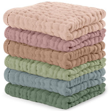 Muslin Baby Washcloths 6 Pack - Soft 6-Layer Cotton Wash Cloths for Sensitive Sk