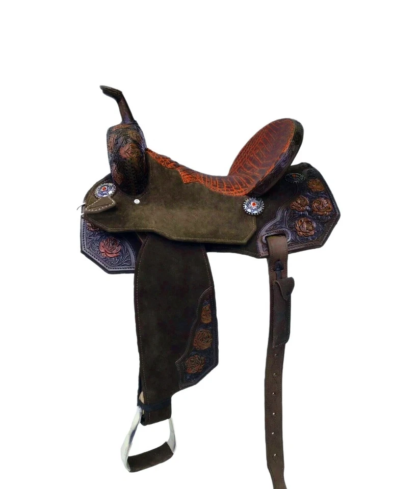 Western Barrel Leather Saddle: Hand made western saddle 10 To 17 Complete Set - Image 2 of 4