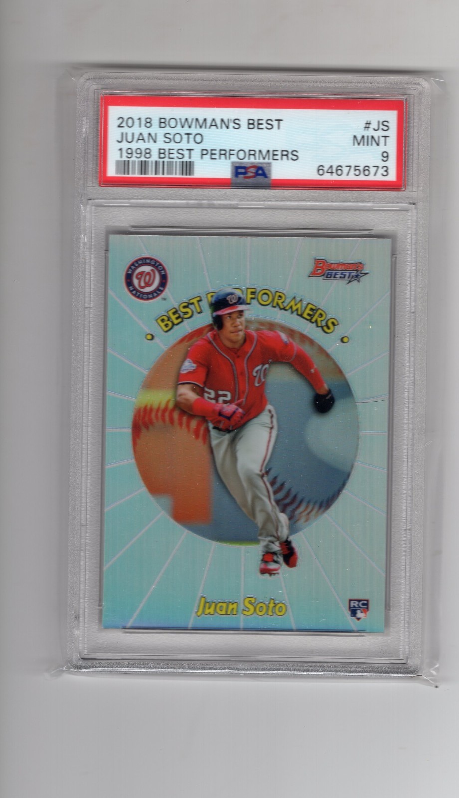 2018 Bowman's Best Juan Soto 1998 Performers RC #98BP-JS Nationals METS PSA 9 view 2