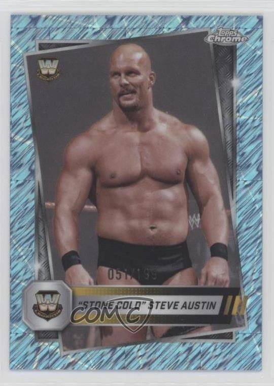 2025 Topps Chrome WWE Aqua Shimmer Refractor /199 Stone Cold Steve Austin #6 HOF