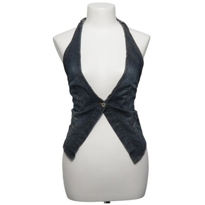 Mango, Neckholder Top, Größe: S, Blau, Baumwolle, Einfarbig, Denim, Damen #DV8