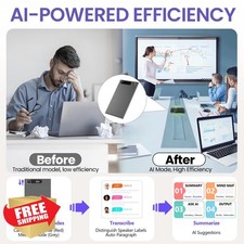 AI Smart Voice Recorder 64GB 1000 Hrs Transcription Mind Map Matte Grey