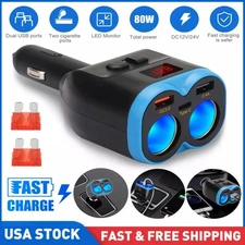 2 Way,Car Cigarette Lighter Socket Splitter Dual USB QC3.0 Charger Power Adapter