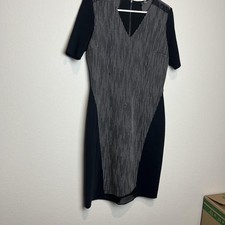 Elie Tahari Dress Womens 10 Black Geometric Jacquard Sheath Knee Length