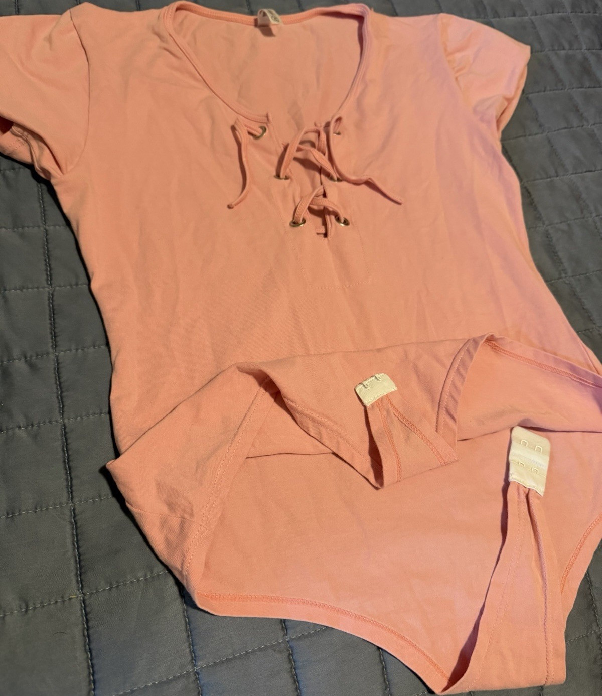 Lady Women's Pink Lace-Up One Piece Bodysuit Solid Strap Size M