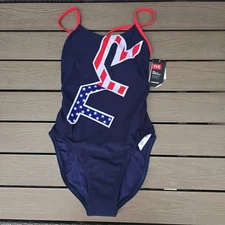 TYR Durafast Women's Logo Cutoutfit Red/white/blue One Piece Swimsuit SZ 36 New