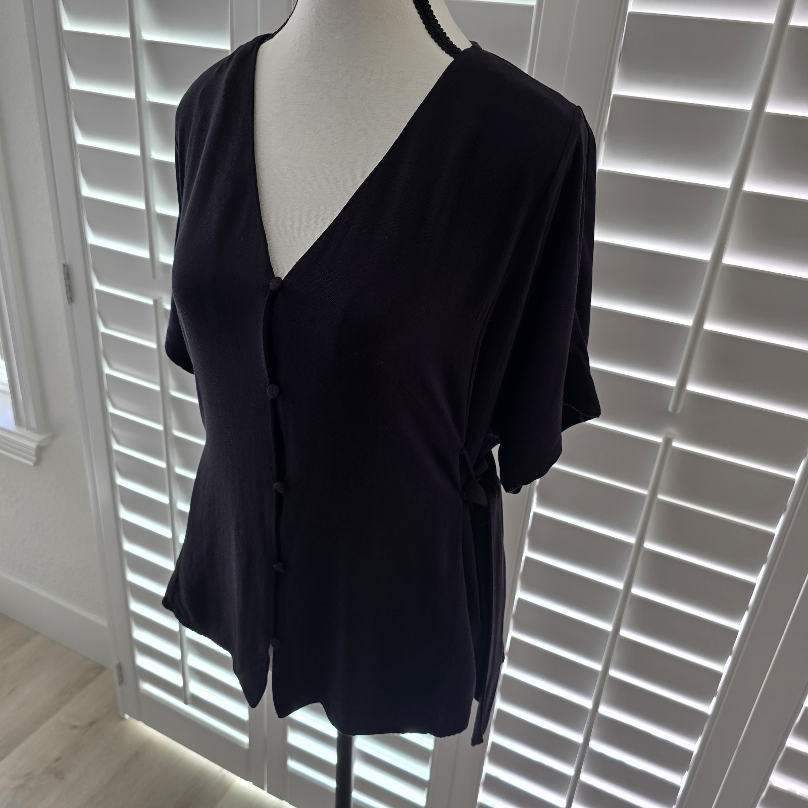 Zara Basic Collection Black Top Short Sleeve V-Ne… - image 2