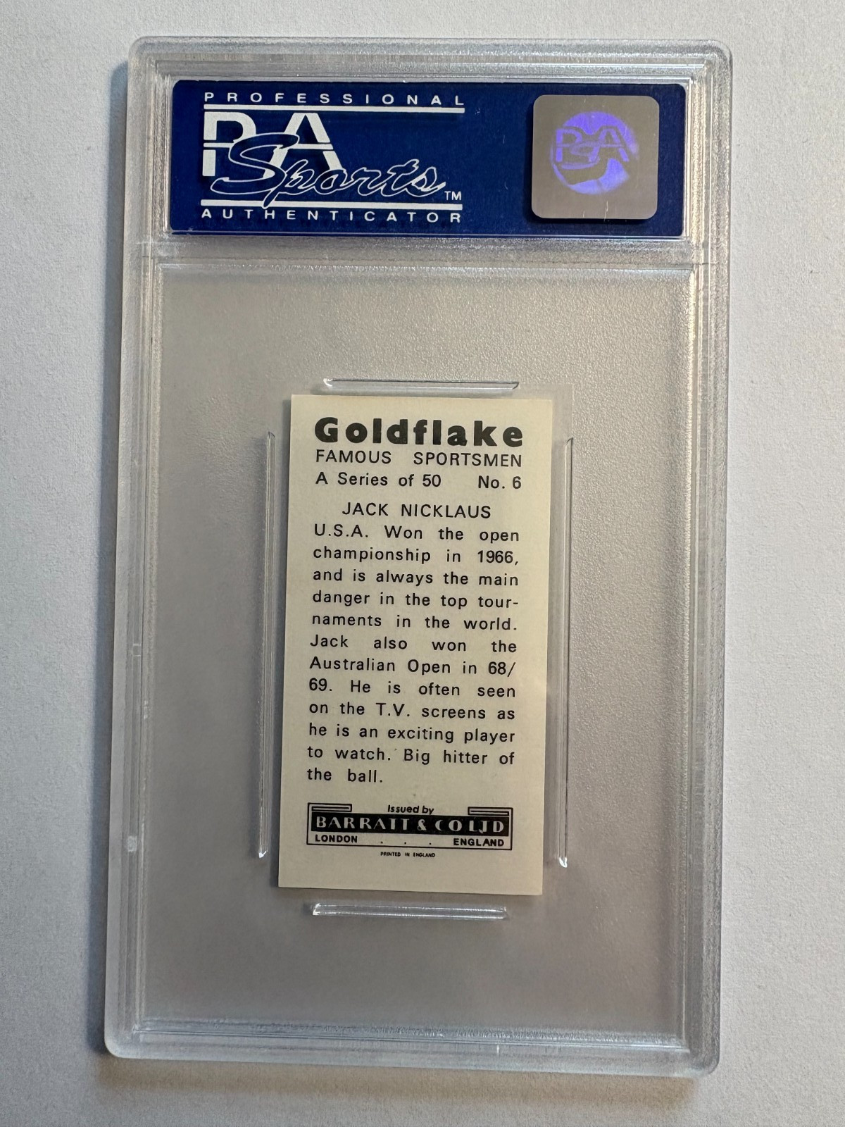 1971 BARRATT &CO.LTD JACK NICKLAUS FAMOUS SPORTSMEN #6 ROOKIE CARD PSA MINT 9 view 2