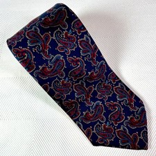 Vintage Brooks Brothers Makers Floral Paisley Silk Neck Tie Navy Red Yellow USA