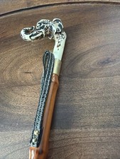 Vintage Elephant Head Bamboo Shoe Horn Leather Strap READ 21  