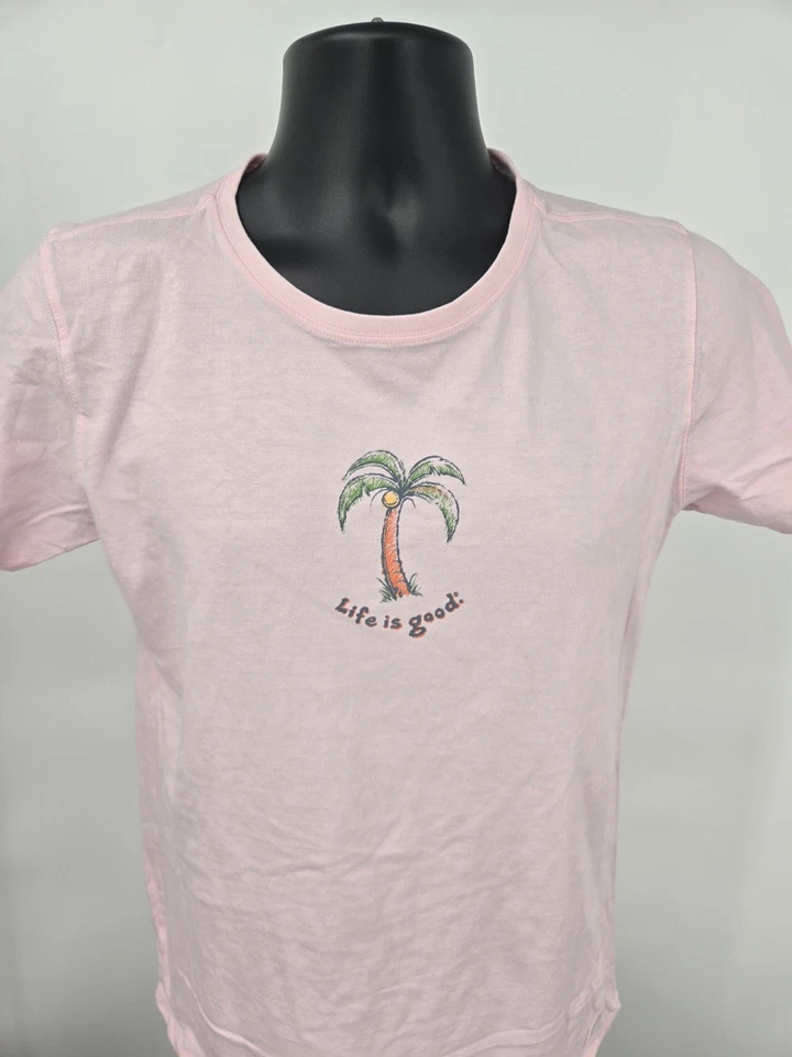 Camiseta Life Is Good Mujer Mediana Rosa Logo Palmera Manga Corta Algodón Foto 3 de 4