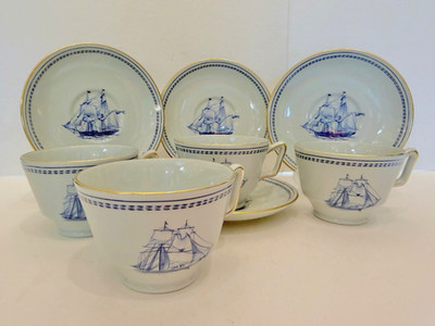 SPODE  Trade Winds W146 Blue 4 Cups & Saucers with Gold Trim