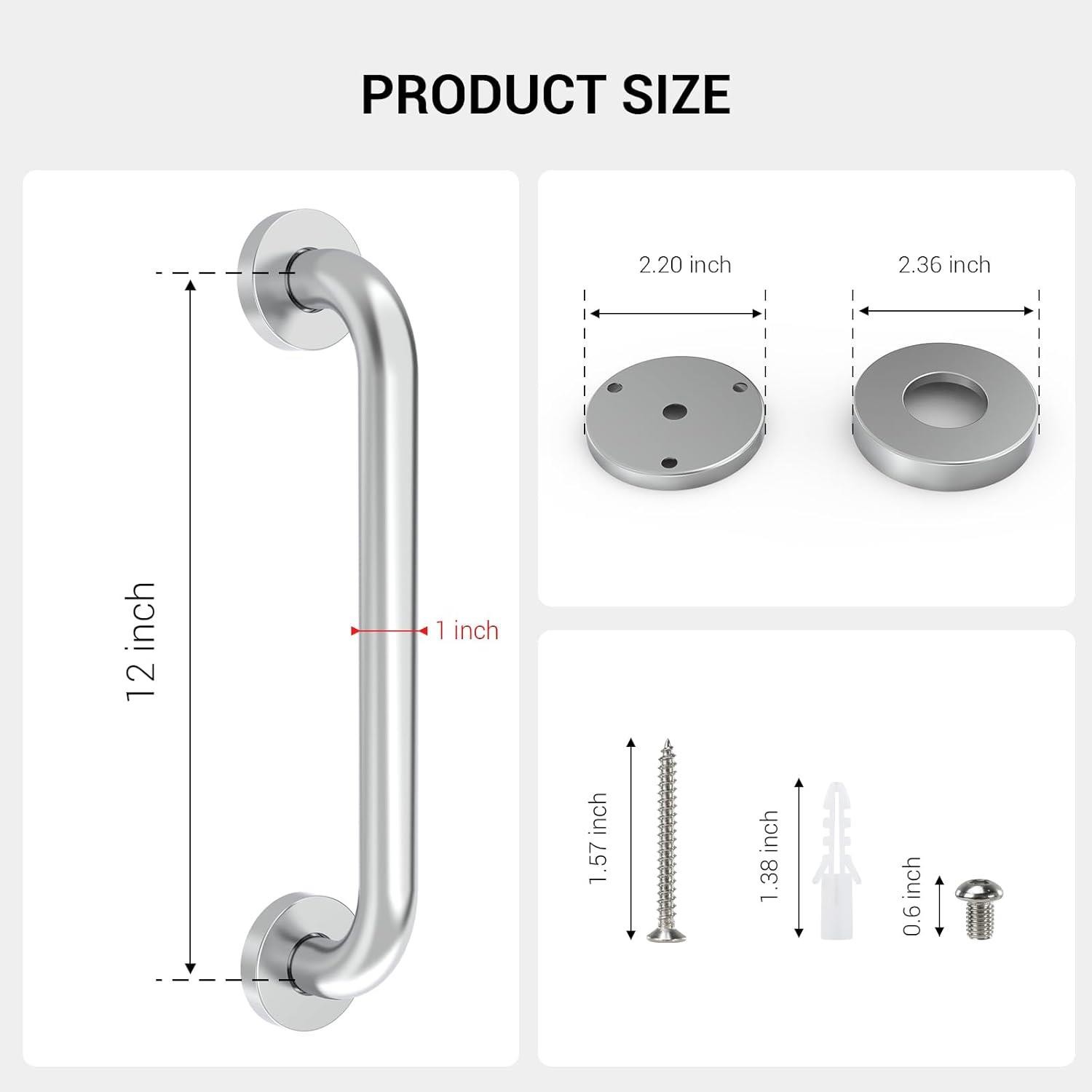 12 Inch Shower Grab Bar Satin Brushed Nickel, ZUEXT Stainless Steel Safety Grab