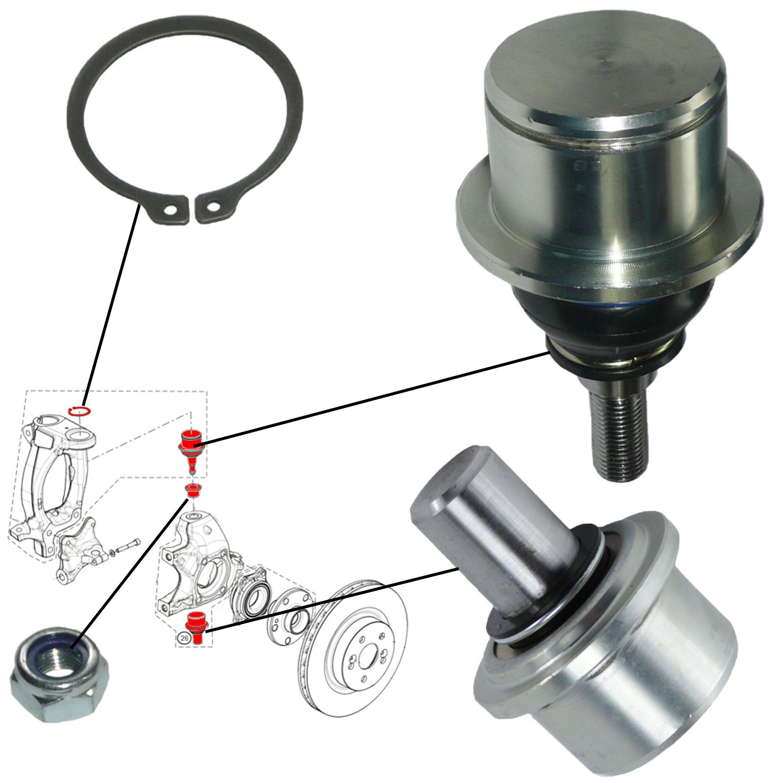 Kit rotules de suspension en acier forgé haute résistance Clio 3 RS et Mégane 3 RS