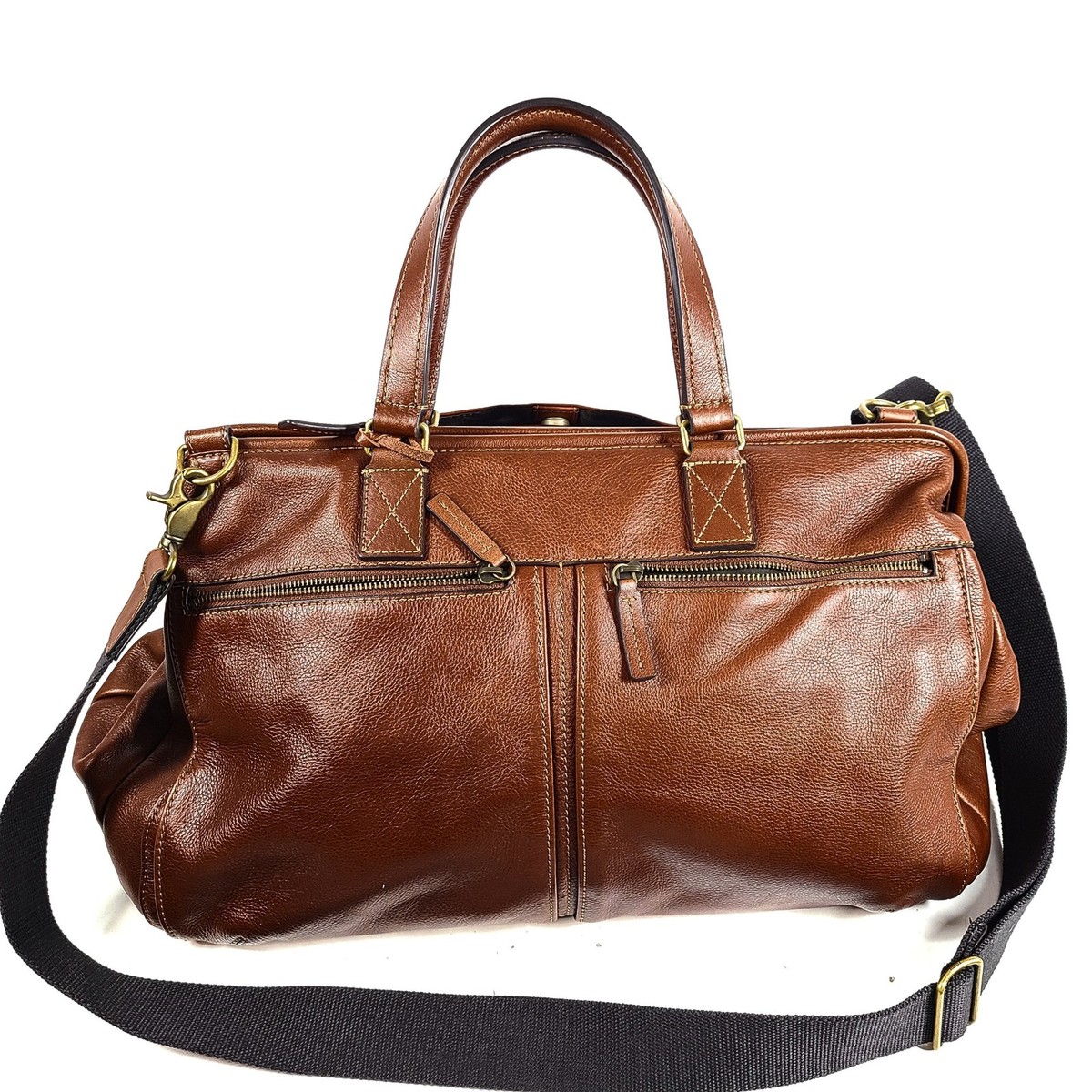 Fossil Men's Defender Framed Leather Duffel Bag Large w/ Pockets