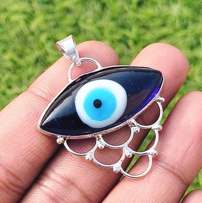 Gorgeous Marquise Evil Eye Gemstone Pendant 925 Sterling Silver Plated Jewellery