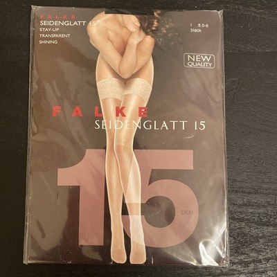 Falke Seidenglatt Stay-Up Strümpfe halterlos Gr. 8,5 - 9 Schwarz 15 den Neu OVP