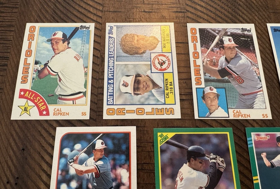 Lote de tarjetas de béisbol Cal Ripken Jr Topps Bowman Donruss Leaf Score Fleer años 80 90 Foto 3 de 4