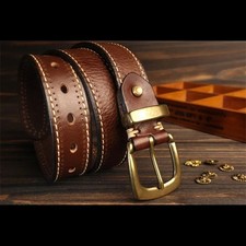 Top Grain Cowhide Mens Belt 3.5CM American Work Jeans Stitching Design