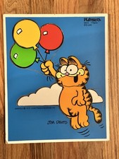 Vintage 1978 Garfield Playskool 7pc Wooden Frame Tray Puzzle "Bye Jon"