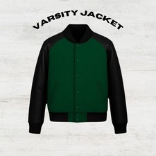 Premium Wool Varsity Jacket with Real Cowhide Leather Sleeves Men’s Bomber Coat