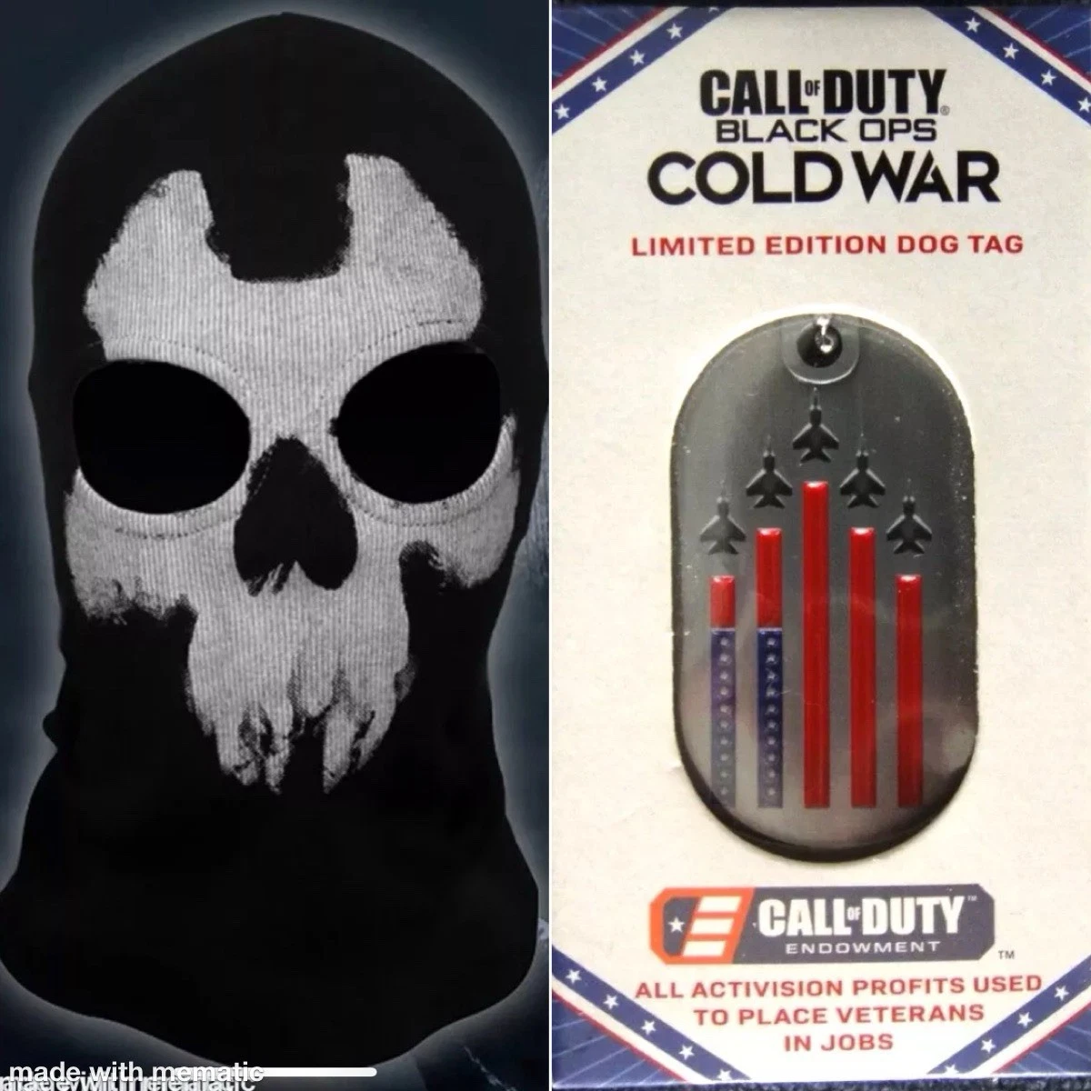 Adult AJAX GHOST FACE MASK Balaclava SKI HOOD+ACTIVISION CALL OF DUTY Dog Tag
