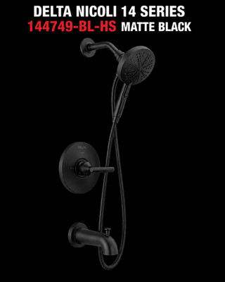 Delta Nicoli 14 Series Tub Shower Faucet Set w/ Handheld Matte Black 144749-BL-H