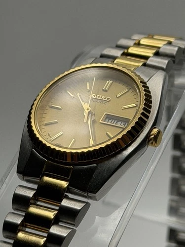 Vintage Seiko Gold Two Tone Watch Day Date Classic Dress Watch New Battery