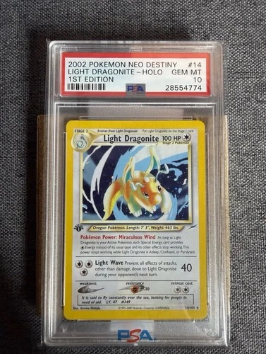 Pokémon TCG Light Dragonite Neo Destiny Holo 1st Edition 14/105 PSA 10