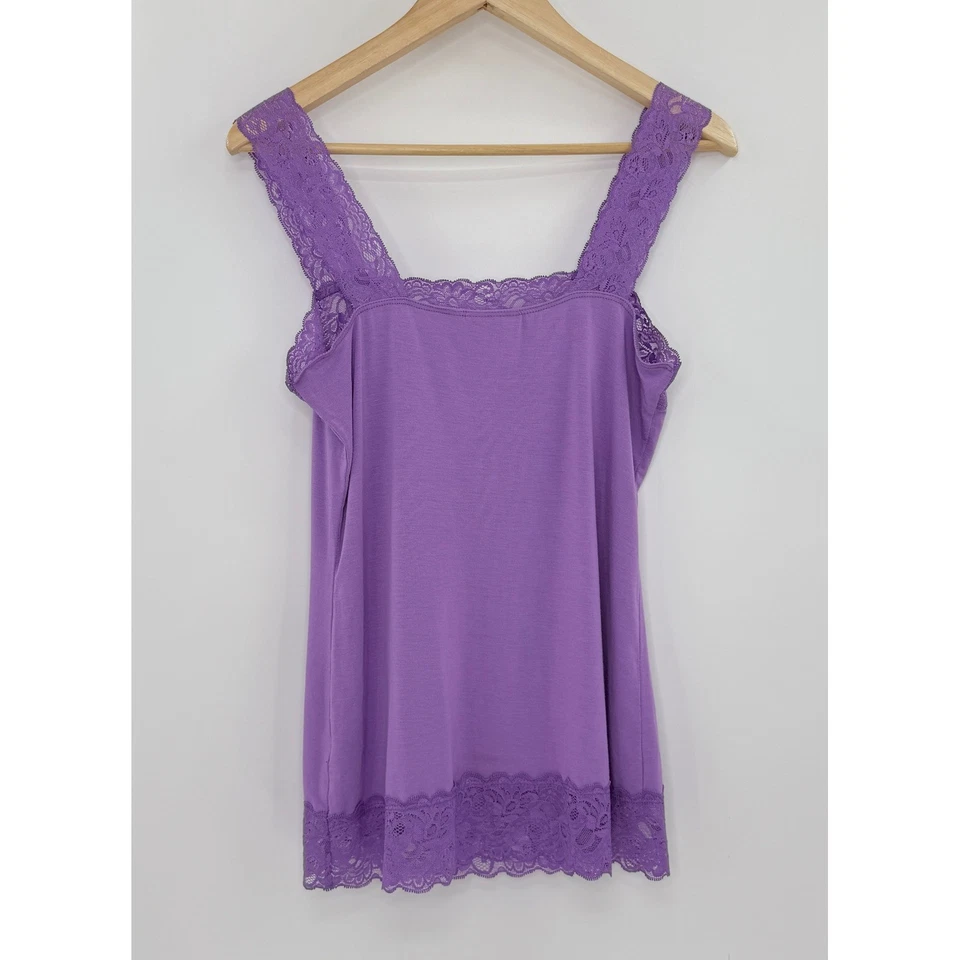Camiseta sin mangas halógena para mujer púrpura con ribete de encaje rayón elástica talla M Y2K vibraciones Foto 2 de 4