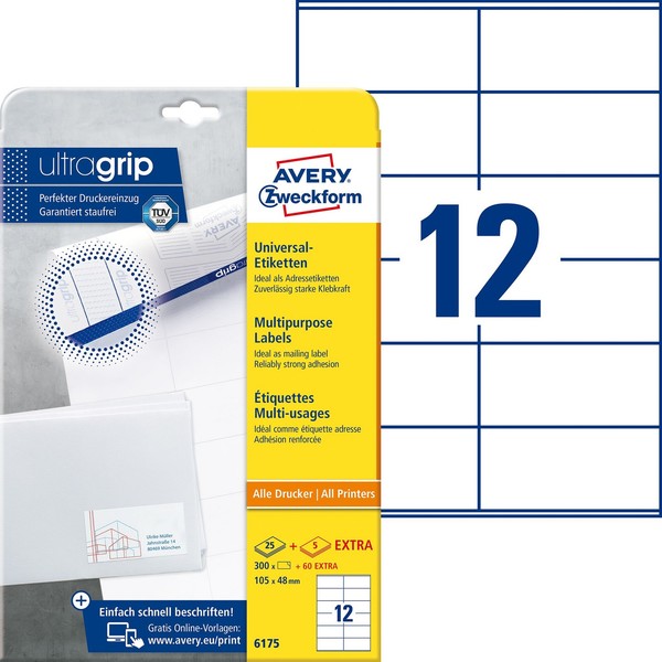Avery Zweckform® 6175 Universal-Etiketten 105 X 48 Mm Weiß 360 Etiketten/30 Blat-image