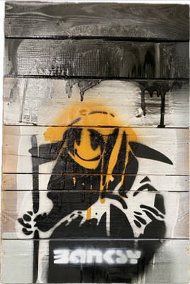 Original Banksy Graffiti Art Grin Reaper Box Wood Crate 12x18