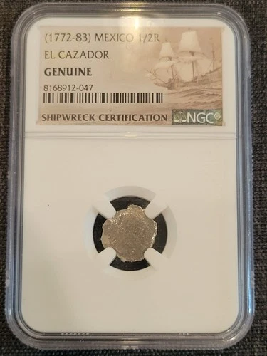 Shipwreck 1772-83 Mexico 1/2r Real El Cazador NGC Certified Genuine