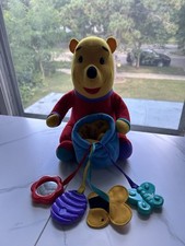 Vintage Mattel Winnie the Pooh in PJs Holding Honey Pot with Baby Toys 12"