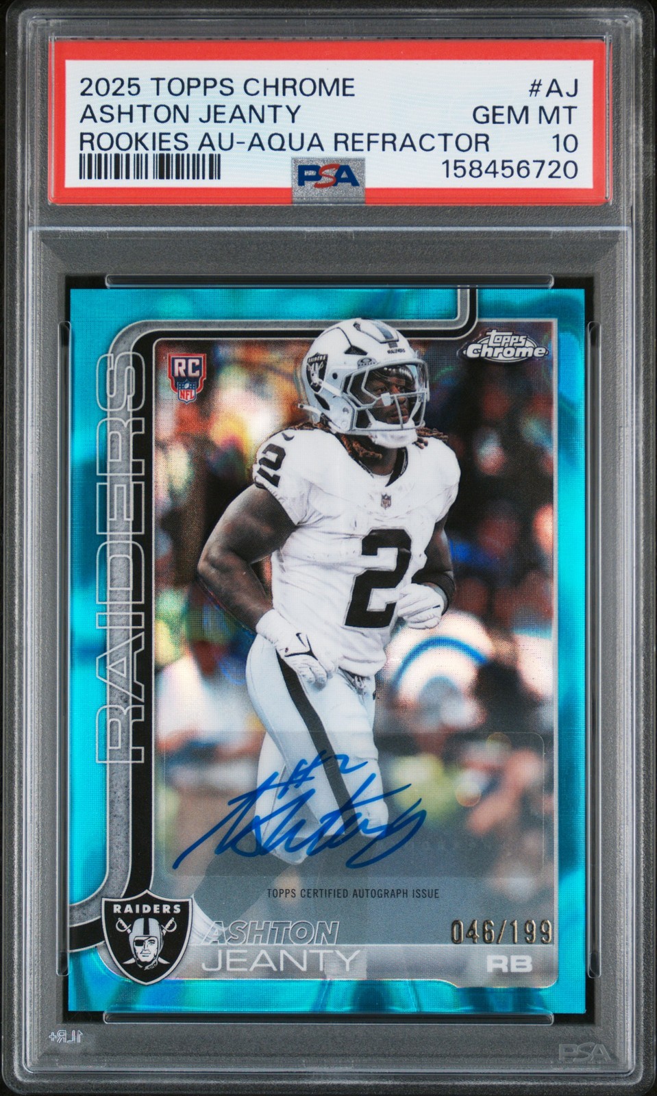 Ashton Jeanty Topps Chrome Rookies Autograph #AJ Aqua Refractor