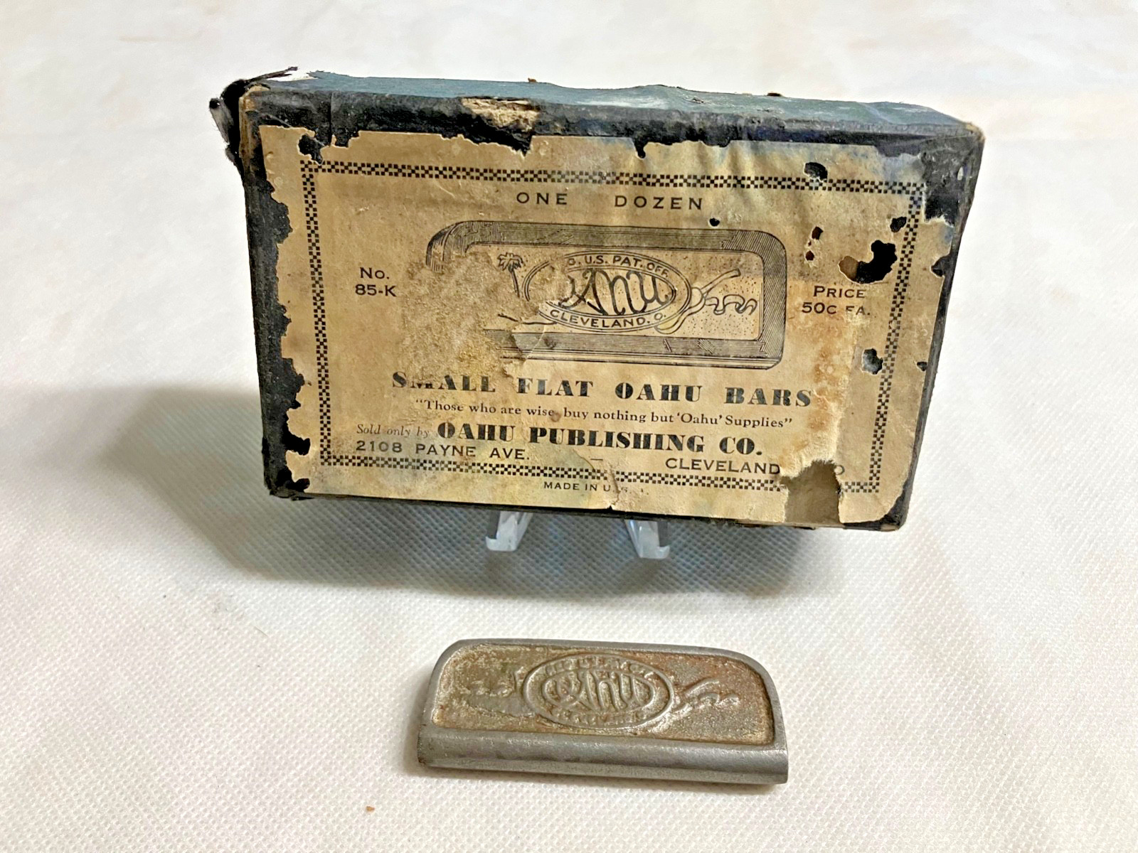 Old Vintage Antique OAHU Pedal Lap Steel Slide Guitar Metal Bar & Original Box