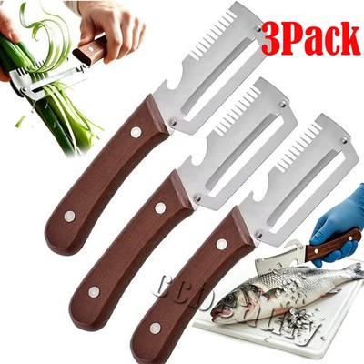  3Pack 3 in 1 Vegetable Peeler with Wooden Handle,Stainless Steel Blade Peeler 