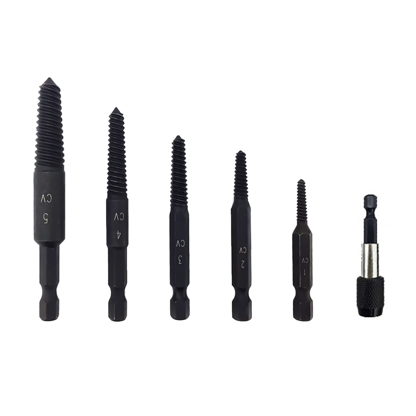 6-Piece Damaged Screw Extractor Set with 1/4 Quick Change Hex Shank