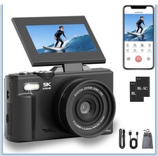 Black 5k Digital Camera 75MP for Beginners